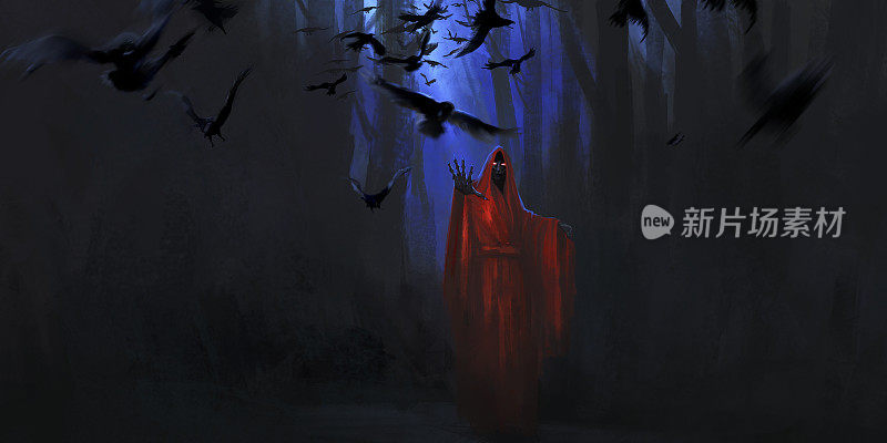 Zombie in red robe, digital painting.